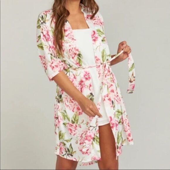 SHOW ME YOUR MUMU Bree Garden Of Bloom Floral Print Robe White Pink OS - Picture 3 of 13